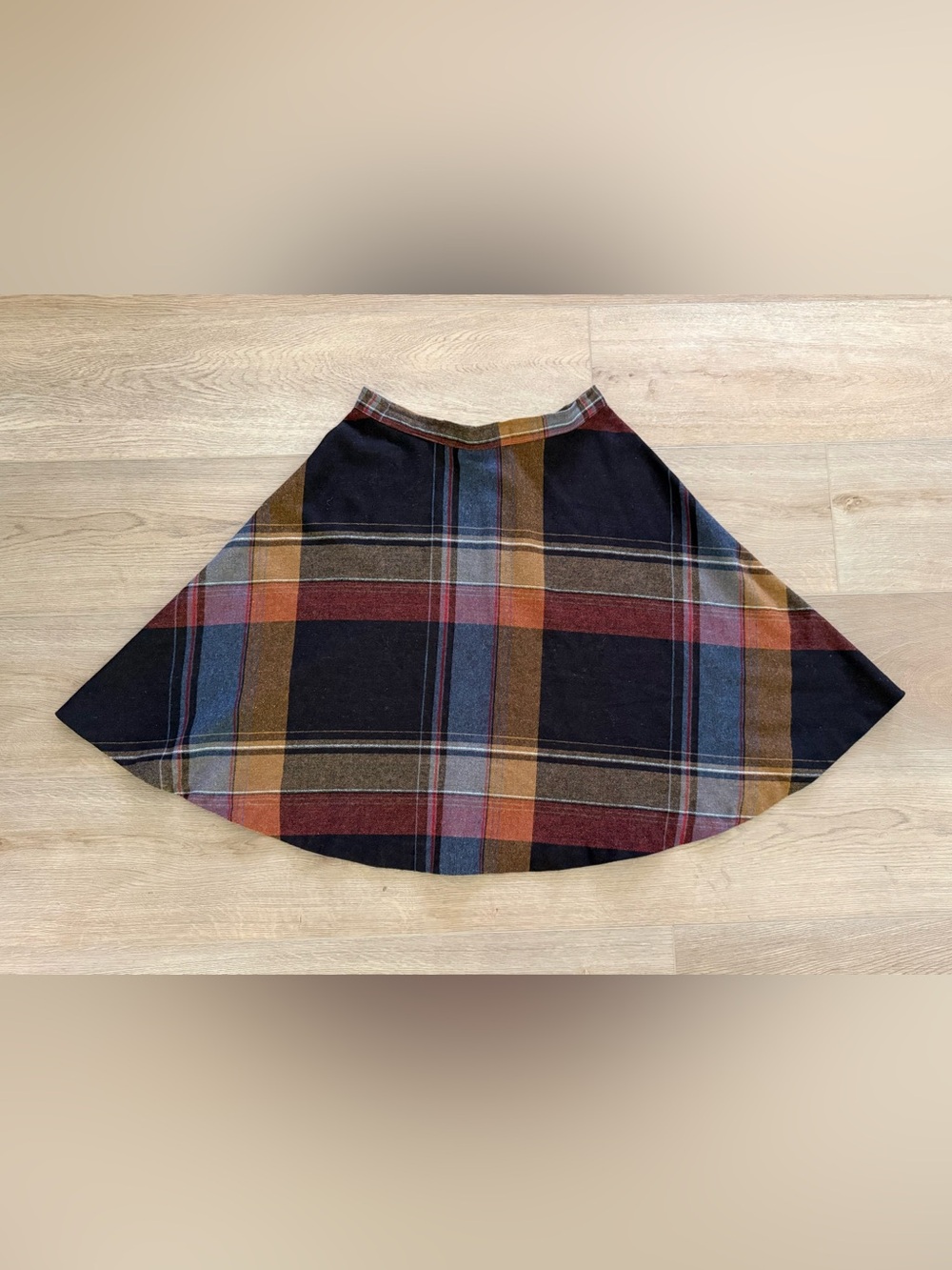 Vintage 60s 70s Wool Plaid Full Circle Midi Skirt 30 Waist